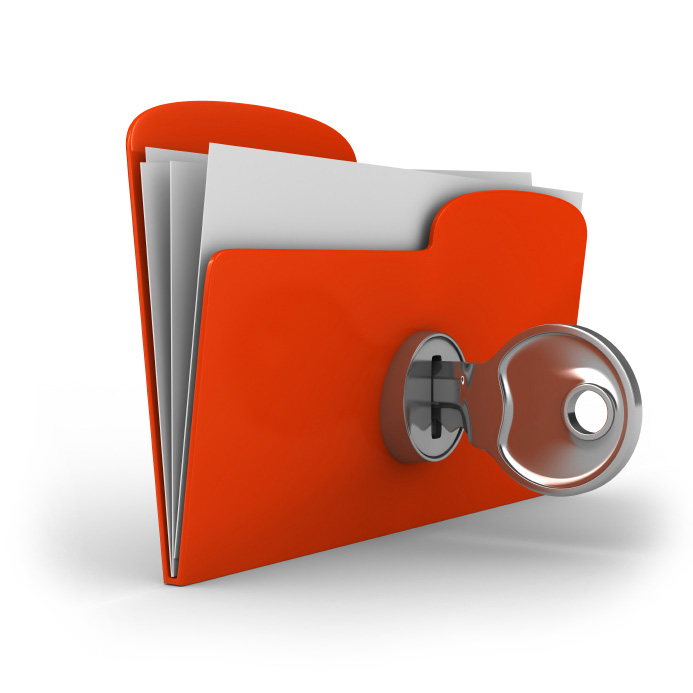 Yellow computer folder with key. Isolated 3d image